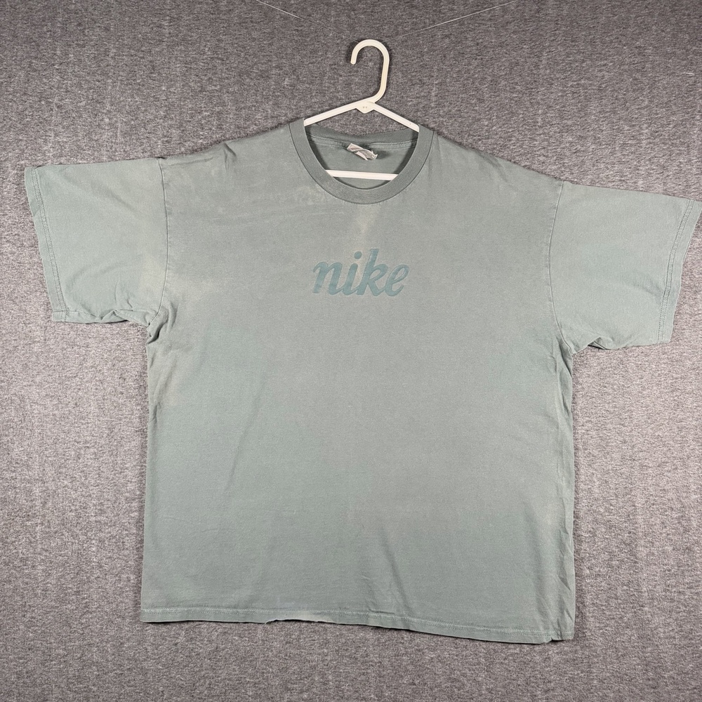 Nike T Shirt XL Sage Green Tonal Script Spell Out Logo 100% Cotton Y2K Mexico